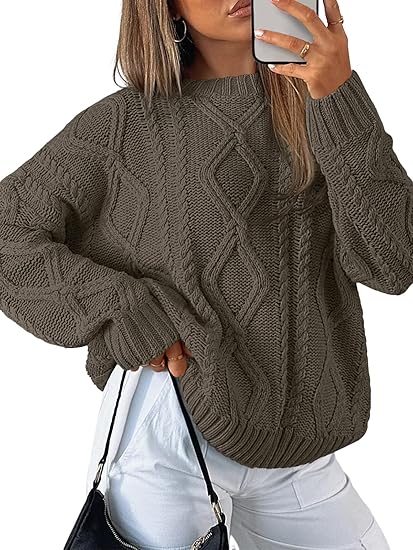 Women's Oversized Sweaters Batwing Sleeve Mock Neck Jumper Tops Chunky Knit Pullover Sweater